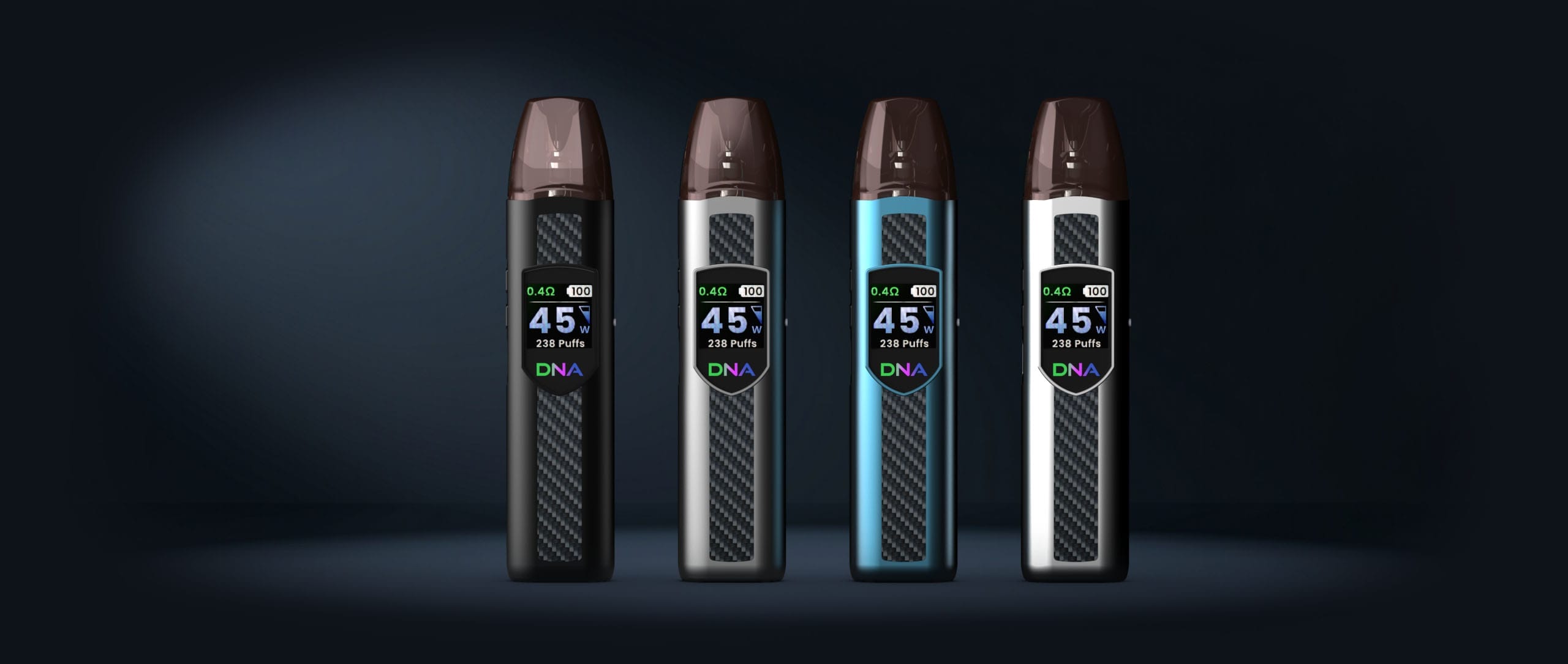 Evolv DNA Colours, black, silver, blue, white
